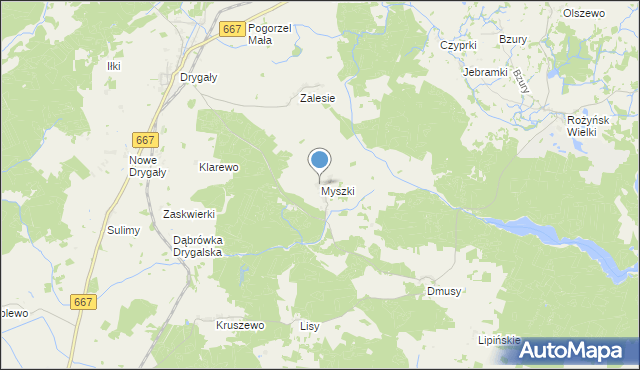 mapa Myszki, Myszki gmina Biała Piska na mapie Targeo